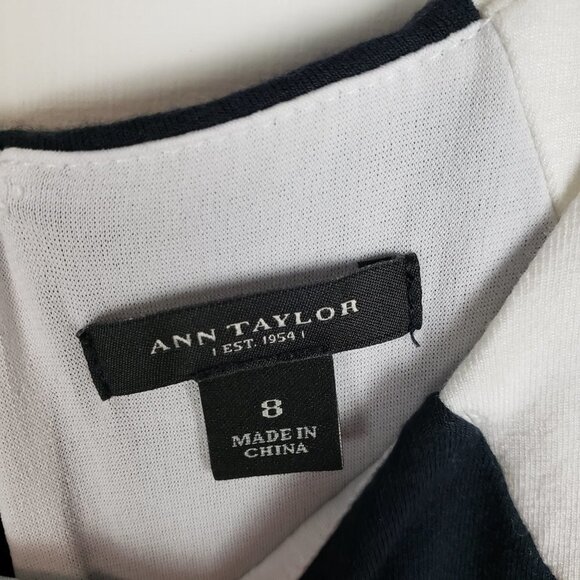 Ann Taylor Dress Slimming Colorblock Shaping Navy White Jersey Sheath Size 8 - Picture 4 of 6